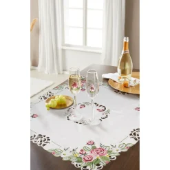 Die moderne Hausfrau Mitteldecke „Rose mit Spitze“, 85x85 cm