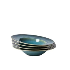 Teller|Die moderne Hausfrau Pastateller-Set, Steinzeug TIEFER SEE Blau / Grün