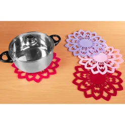 Pfannenschoner|Hobbyköche|Die moderne Hausfrau Pfannenschoner, Untersetzer Filzblüten 