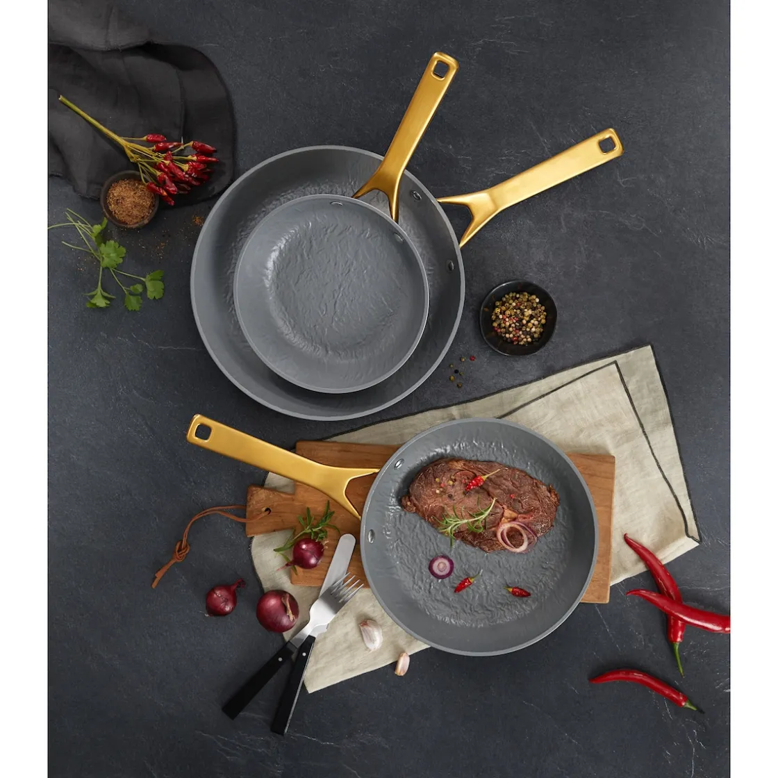 Pfannen|Die moderne Hausfrau Pfannen-Set „LavaGold", 3-teilig