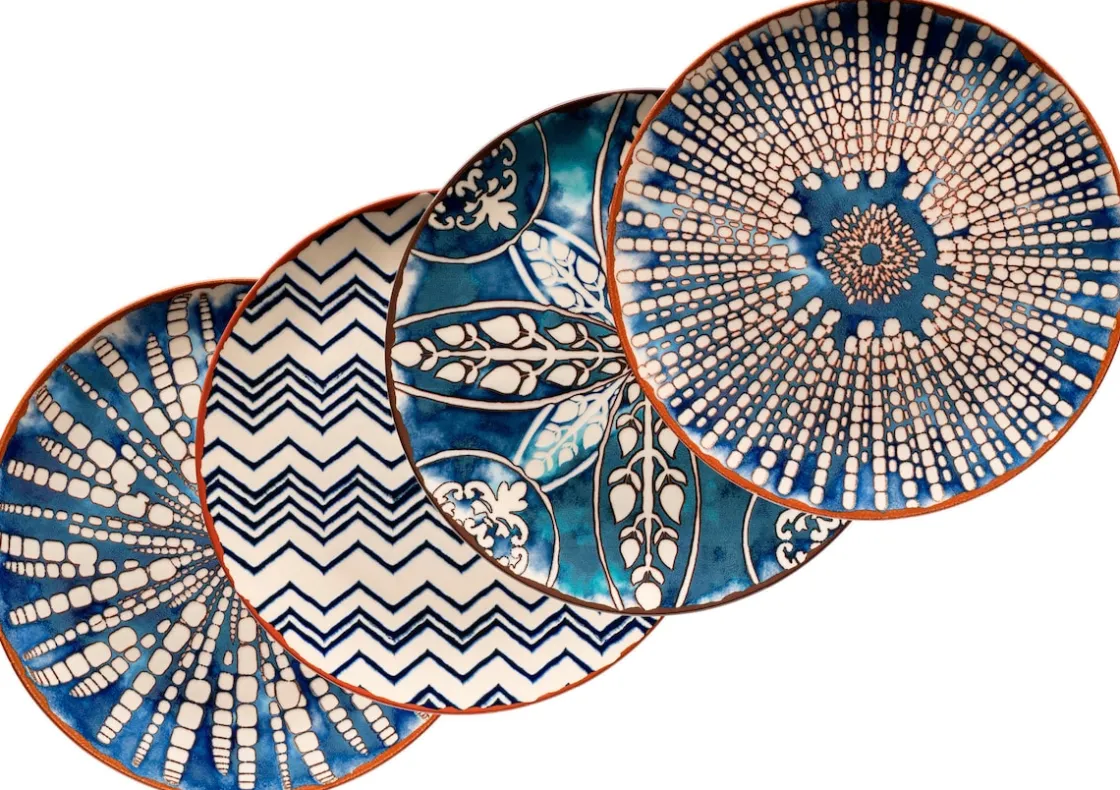 Teller|Die moderne Hausfrau Platzteller-Set, Steinzeug Iberico Blue 4 x Platzteller