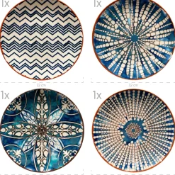 Teller|Die moderne Hausfrau Platzteller-Set, Steinzeug Iberico Blue 4 x Platzteller