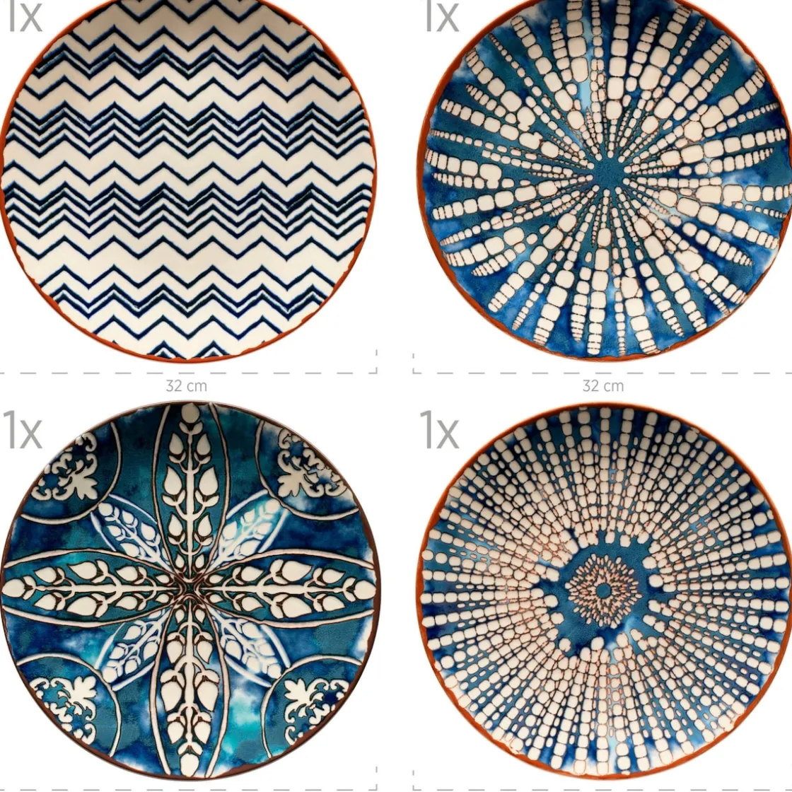 Teller|Die moderne Hausfrau Platzteller-Set, Steinzeug Iberico Blue 4 x Platzteller