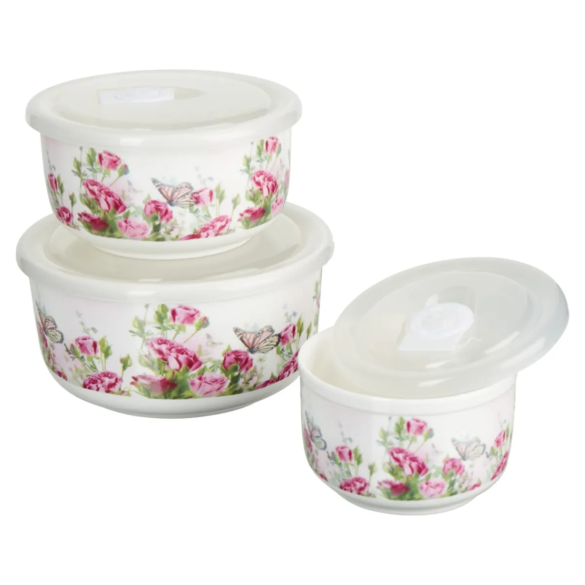 Die moderne Hausfrau Porzellan-Frischhaltedosen-Set "Rosengarten", 6-teilig