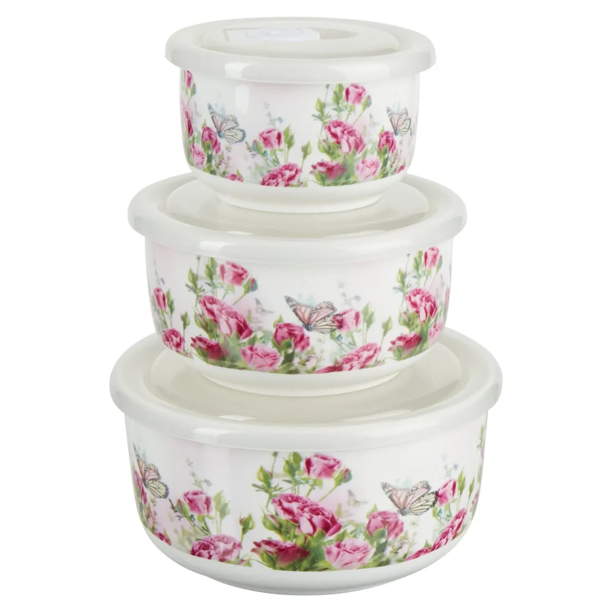 Die moderne Hausfrau Porzellan-Frischhaltedosen-Set "Rosengarten", 6-teilig