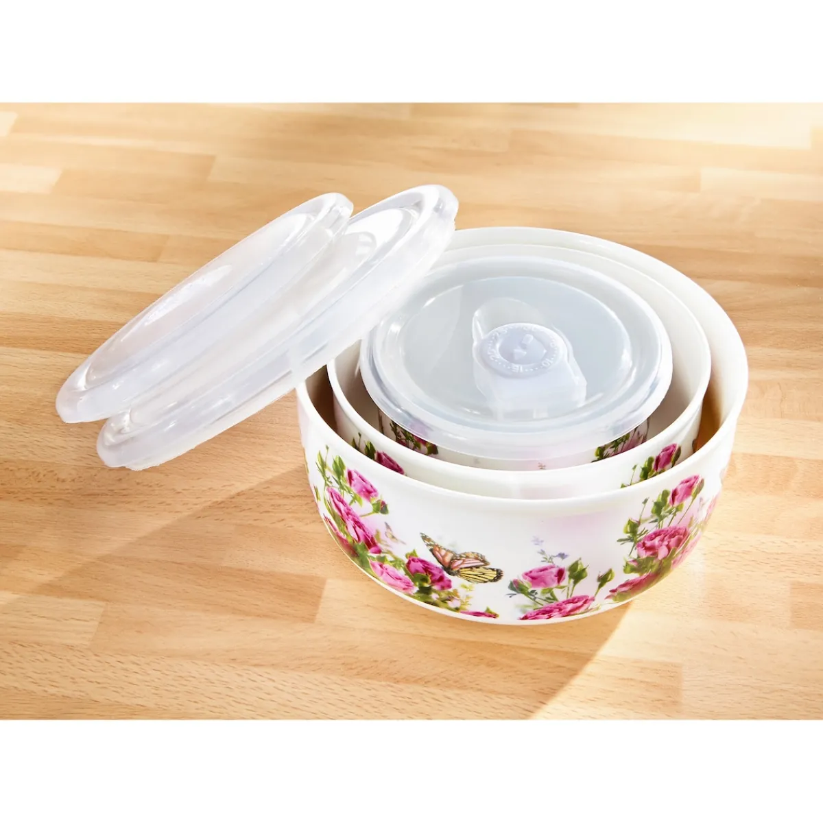 Die moderne Hausfrau Porzellan-Frischhaltedosen-Set "Rosengarten", 6-teilig