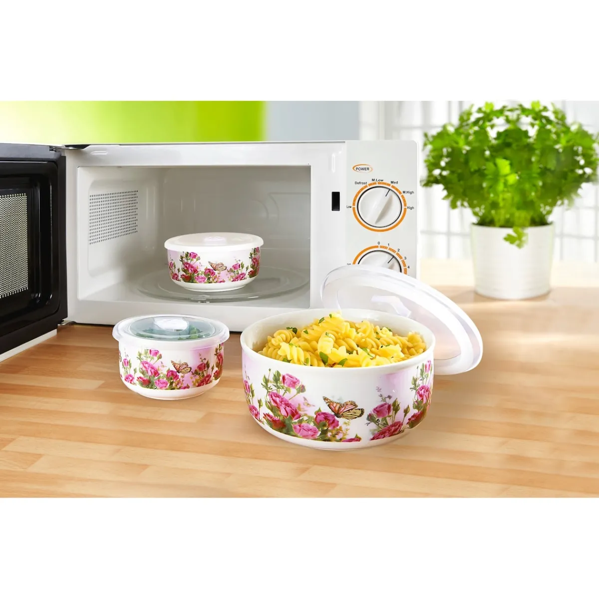 Die moderne Hausfrau Porzellan-Frischhaltedosen-Set "Rosengarten", 6-teilig