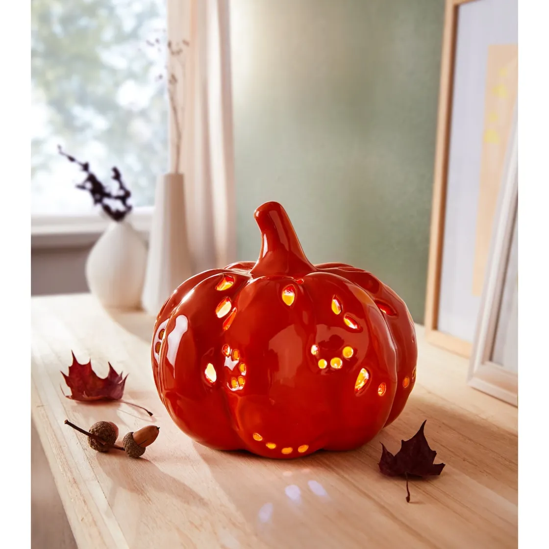 Dekofiguren|Die moderne Hausfrau Porzellan-LED-Kürbis