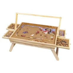 Die moderne Hausfrau Puzzletisch mit Spielbrett-Deckel + LED-Licht für 500 Teile