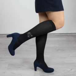 Venentrainer|Die moderne Hausfrau Reisestrümpfe schwarz mit Strasssteinen schwarz