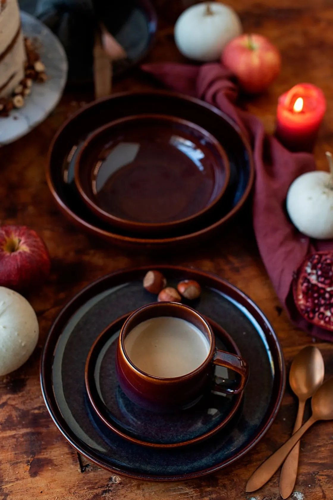 Schalen & Schüsseln|Die moderne Hausfrau Salatschüsselset, Steinzeug Elina Uno Rot / Braun
