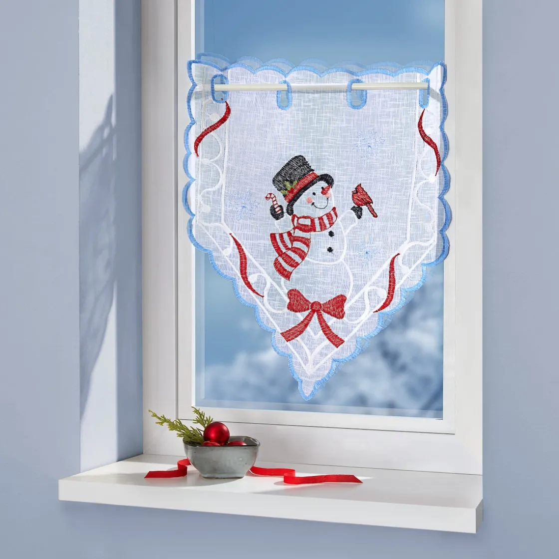 Gardinen & Stores|Die moderne Hausfrau Scheibengardine „Schneemann“