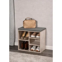Schränke & Regale·Schuhregale & Schuhbänke|Die moderne Hausfrau Schuhschrank mit Sitzkissen, 5 Fächer braun