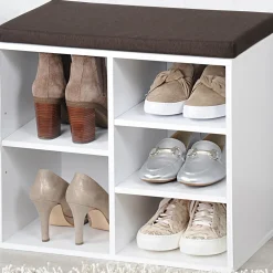 Schränke & Regale·Schuhregale & Schuhbänke|Die moderne Hausfrau Schuhschrank mit Sitzkissen, 5 Fächer weiß