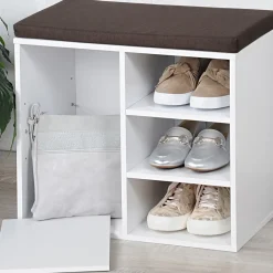 Schränke & Regale·Schuhregale & Schuhbänke|Die moderne Hausfrau Schuhschrank mit Sitzkissen, 5 Fächer weiß
