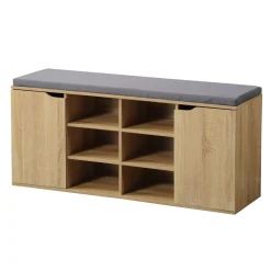 Schränke & Regale·Schuhregale & Schuhbänke|Die moderne Hausfrau Schuhschrank mit Sitzkissen, 2 Türen und 6 Fächer Sonoma-Eiche