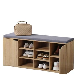 Schränke & Regale·Schuhregale & Schuhbänke|Die moderne Hausfrau Schuhschrank mit Sitzkissen, 2 Türen und 6 Fächer Sonoma-Eiche