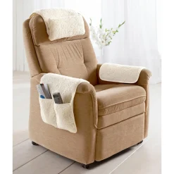 Sesselschoner|Sitzmöbel ·Sesselschoner|Die moderne Hausfrau Sesselkissen und Armlehnenschoner-Set, 3-teilig, Schurwolle creme