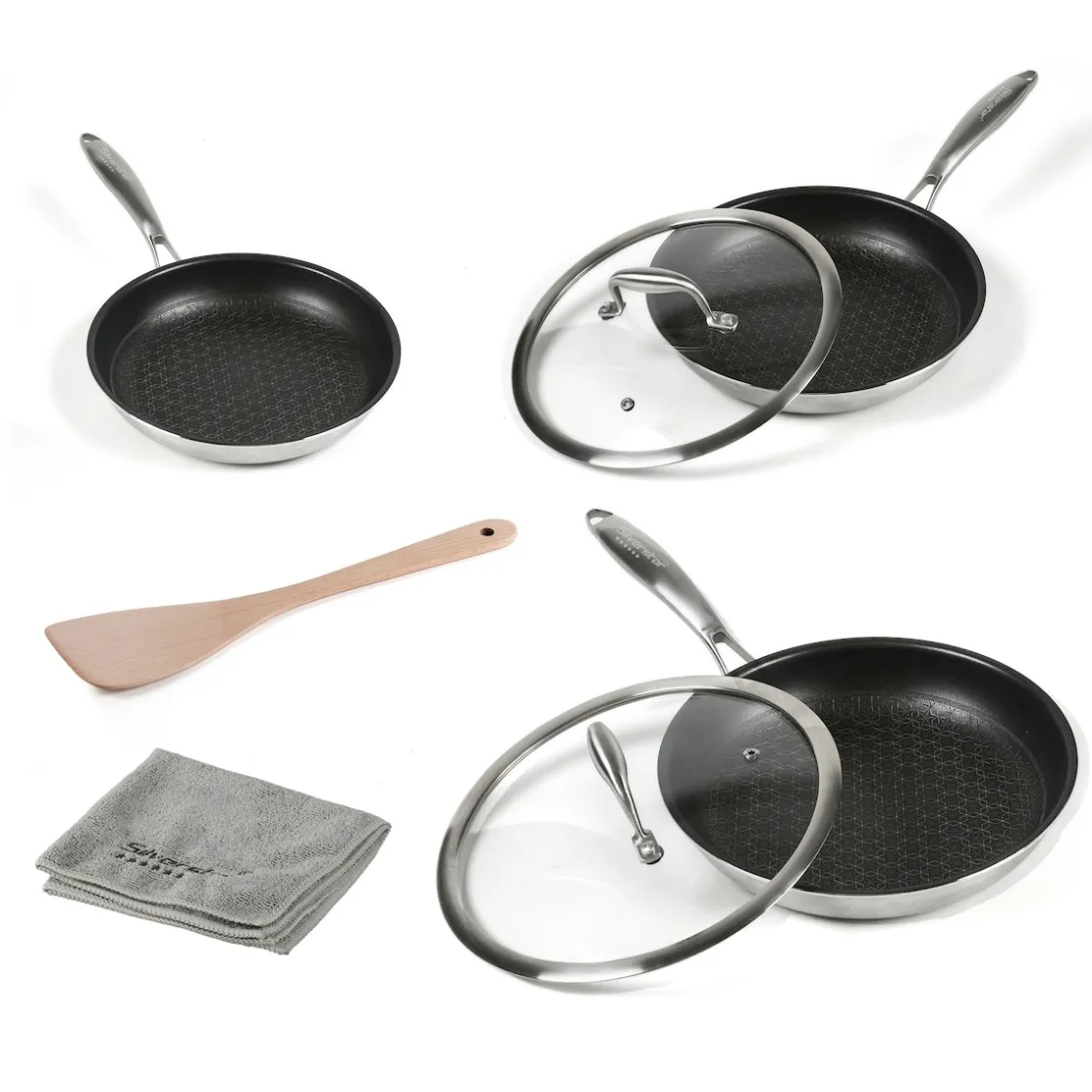 Pfannen|Die moderne Hausfrau SILVERSTAR Edelstahl Pfannen-Set 7-teilig 20/24/28 | mit Deckeln