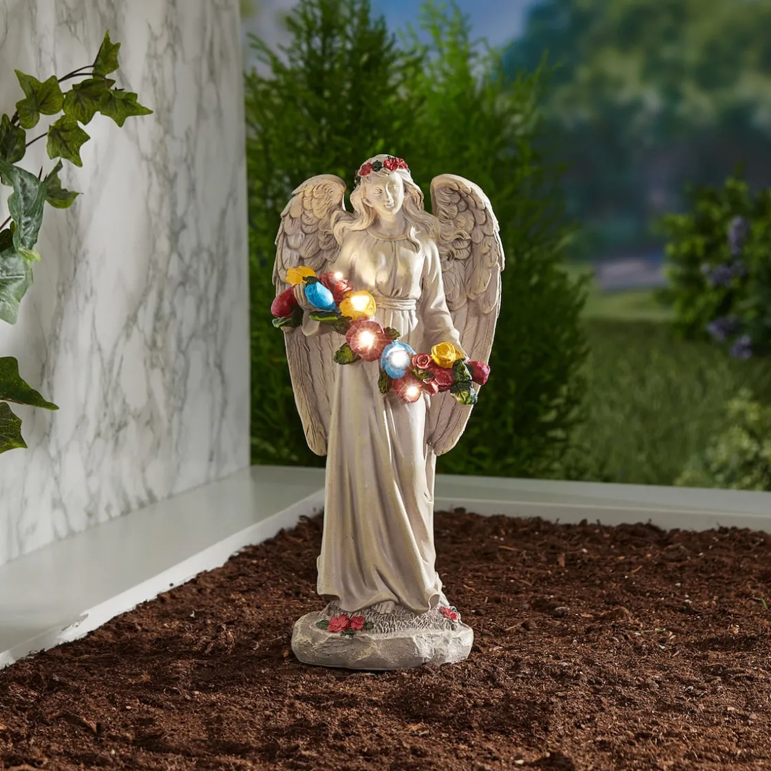 Grabdeko|Die moderne Hausfrau Solar-Grabengel „Blumen“