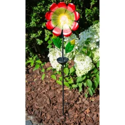 Gartendekoration ·Gartenstecker|Gartendekoration ·Solarleuchten|Die moderne Hausfrau Solar-LED-Gartenstecker "Blütenzauber" mit Fiberglas rot