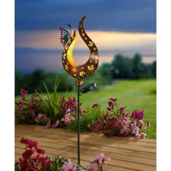 Gartendekoration ·Gartenstecker|Gartendekoration ·Solarleuchten|Die moderne Hausfrau Solar-LED-Gartenstecker „Flammenschmetterling“