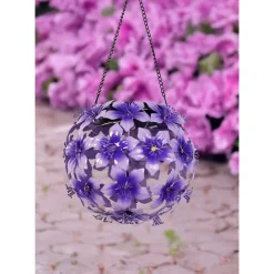 Gartendekoration ·Solarleuchten|Gartendekoration ·Led-Leuchten|Die moderne Hausfrau Solar-LED-Hängeleuchte "Hibiskus" lila