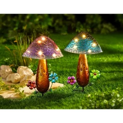 Herbstdekoration|Gartendekoration ·Solarleuchten|Die moderne Hausfrau Solar-LED-Pilz blau