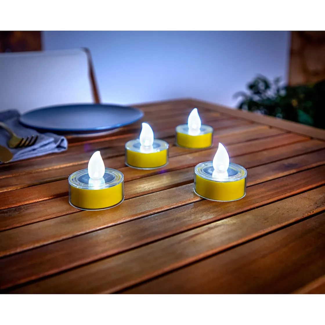 Gartendekoration ·Led-Leuchten|Leuchtdekoration·Kerzen & Teelichter|Die moderne Hausfrau Solar-LED-Teelichter, 4 Stück