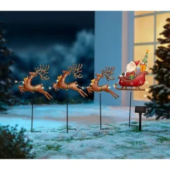 Weihnachtsdekoration·Weihnachtsbeleuchtung|Gartendekoration ·Gartenstecker|Die moderne Hausfrau Solar-Weihnachts-Gartenstecker „Santa“, 4-teilig