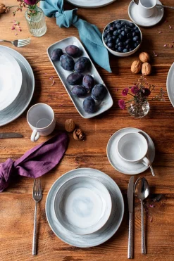 Geschirrsets|Die moderne Hausfrau Speiseteller-Set, Steinzeug TIEFER SEE Grau / Weiß