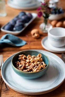 Geschirrsets|Die moderne Hausfrau Speiseteller-Set, Steinzeug TIEFER SEE Grau / Weiß