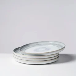 Geschirrsets|Die moderne Hausfrau Speiseteller-Set, Steinzeug TIEFER SEE Grau / Weiß