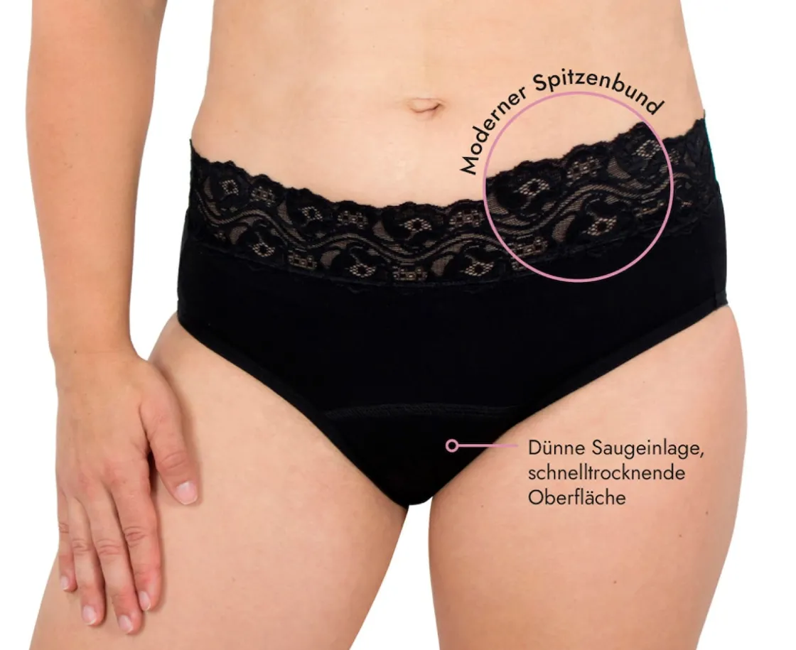 Inkontinenzhosen|Die moderne Hausfrau Spitzen-Slip mit Saugeinlage Schwarz