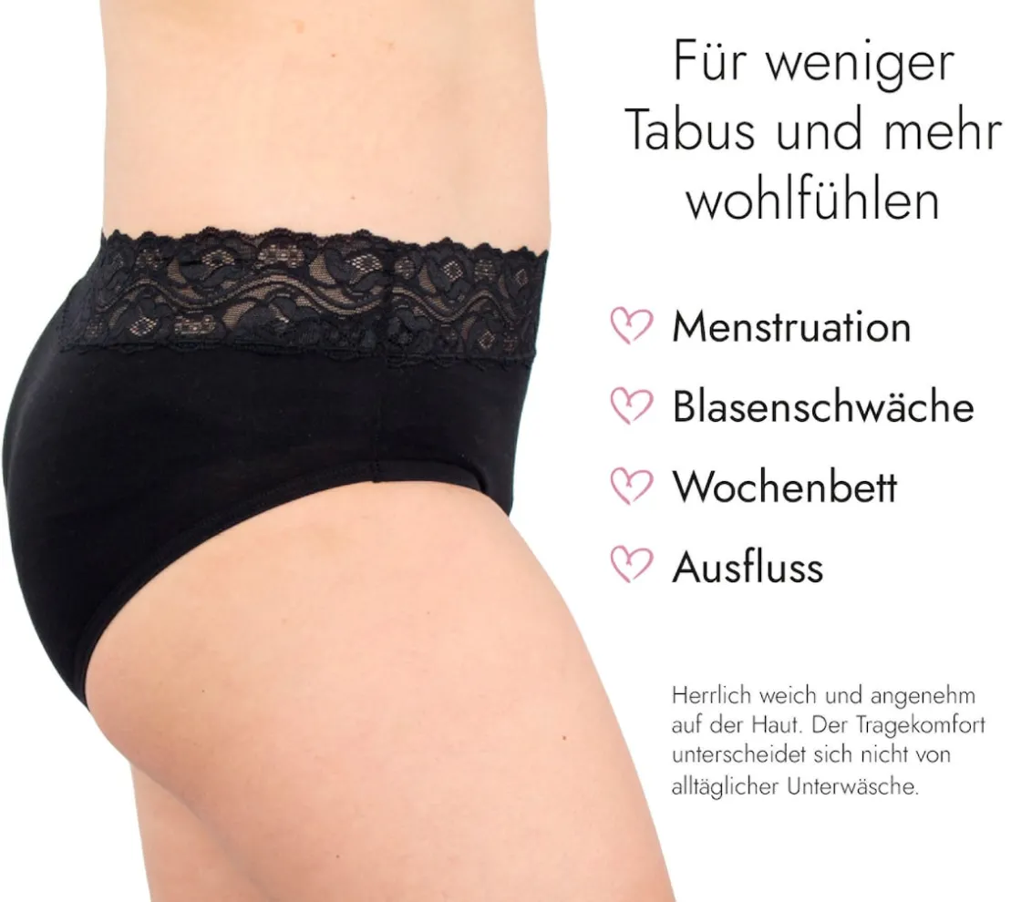 Inkontinenzhosen|Die moderne Hausfrau Spitzen-Slip mit Saugeinlage Schwarz