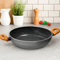 Pfannen|Die moderne Hausfrau STONELINE Back to Nature Servierpfanne 28 cm | Holzoptik