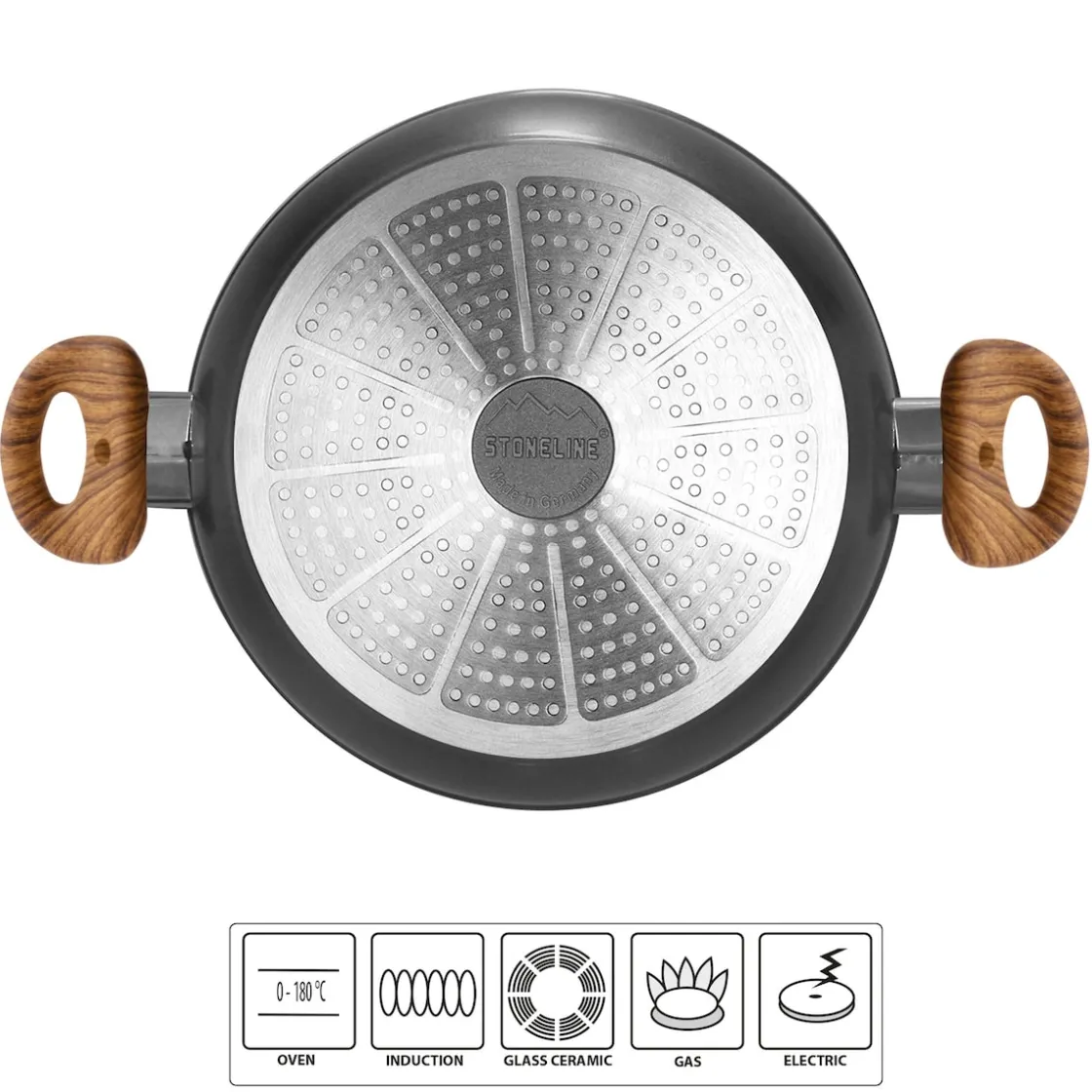 Pfannen|Die moderne Hausfrau STONELINE Back to Nature Servierpfanne 24 cm | Holzoptik