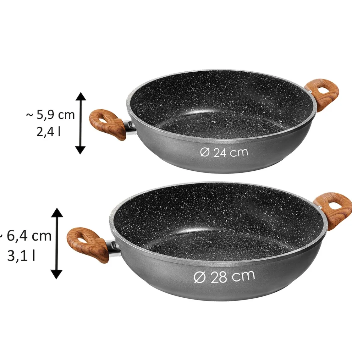 Pfannen|Die moderne Hausfrau STONELINE Back to Nature Servierpfanne 24 cm | Holzoptik