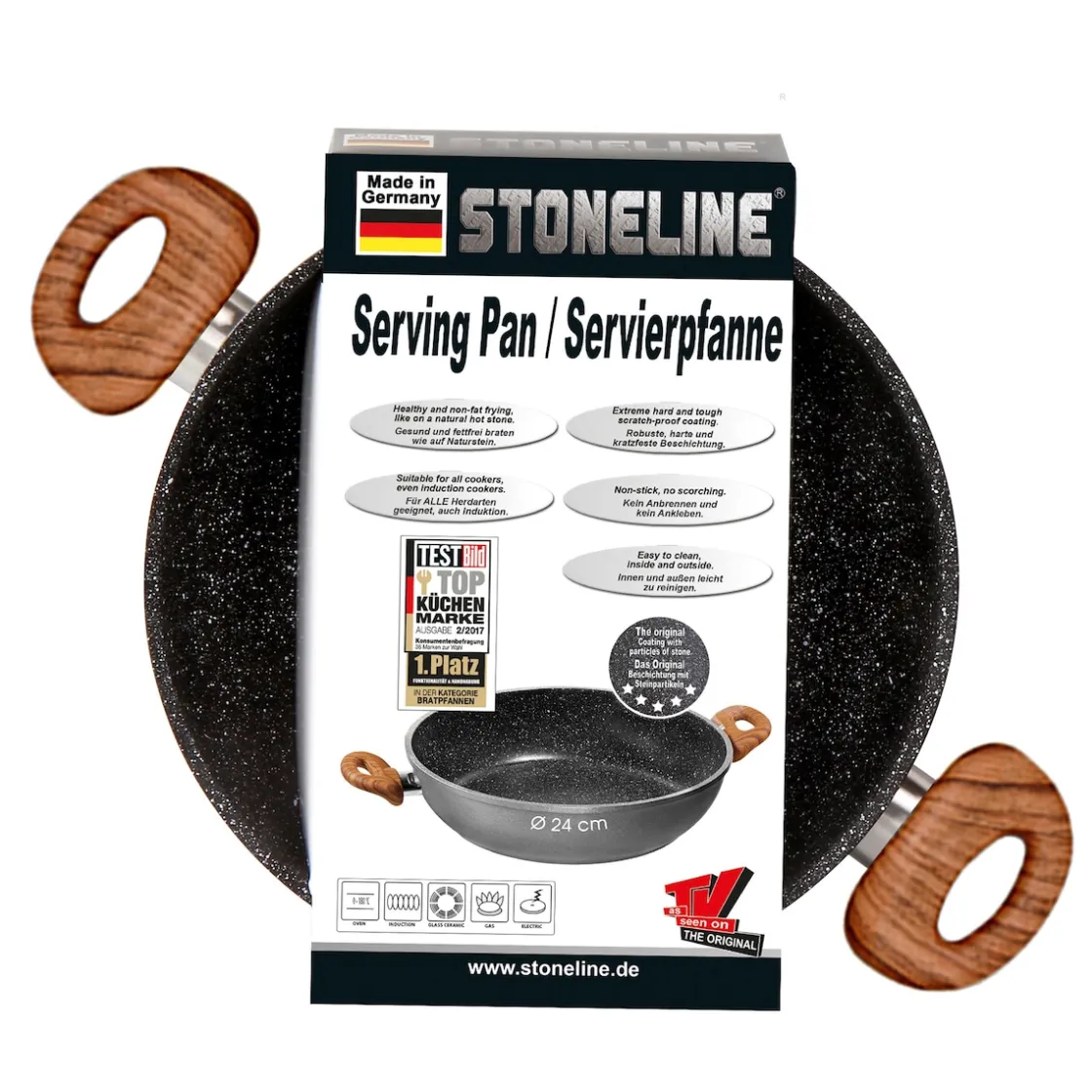 Pfannen|Die moderne Hausfrau STONELINE Back to Nature Servierpfanne 24 cm | Holzoptik