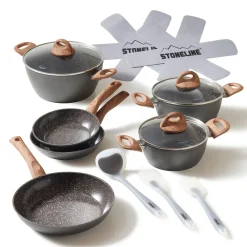 Die moderne Hausfrau STONELINE CERAMIC Keramik Kochgeschirr-Set 14-teilig | mit Deckeln - Holzoptik