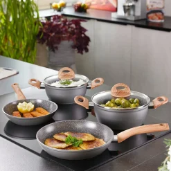 Die moderne Hausfrau STONELINE CERAMIC Keramik Kochgeschirr-Set 14-teilig | mit Deckeln - Holzoptik