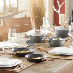 Die moderne Hausfrau STONELINE CERAMIC Keramik Kochgeschirr-Set 14-teilig | mit Deckeln - Holzoptik