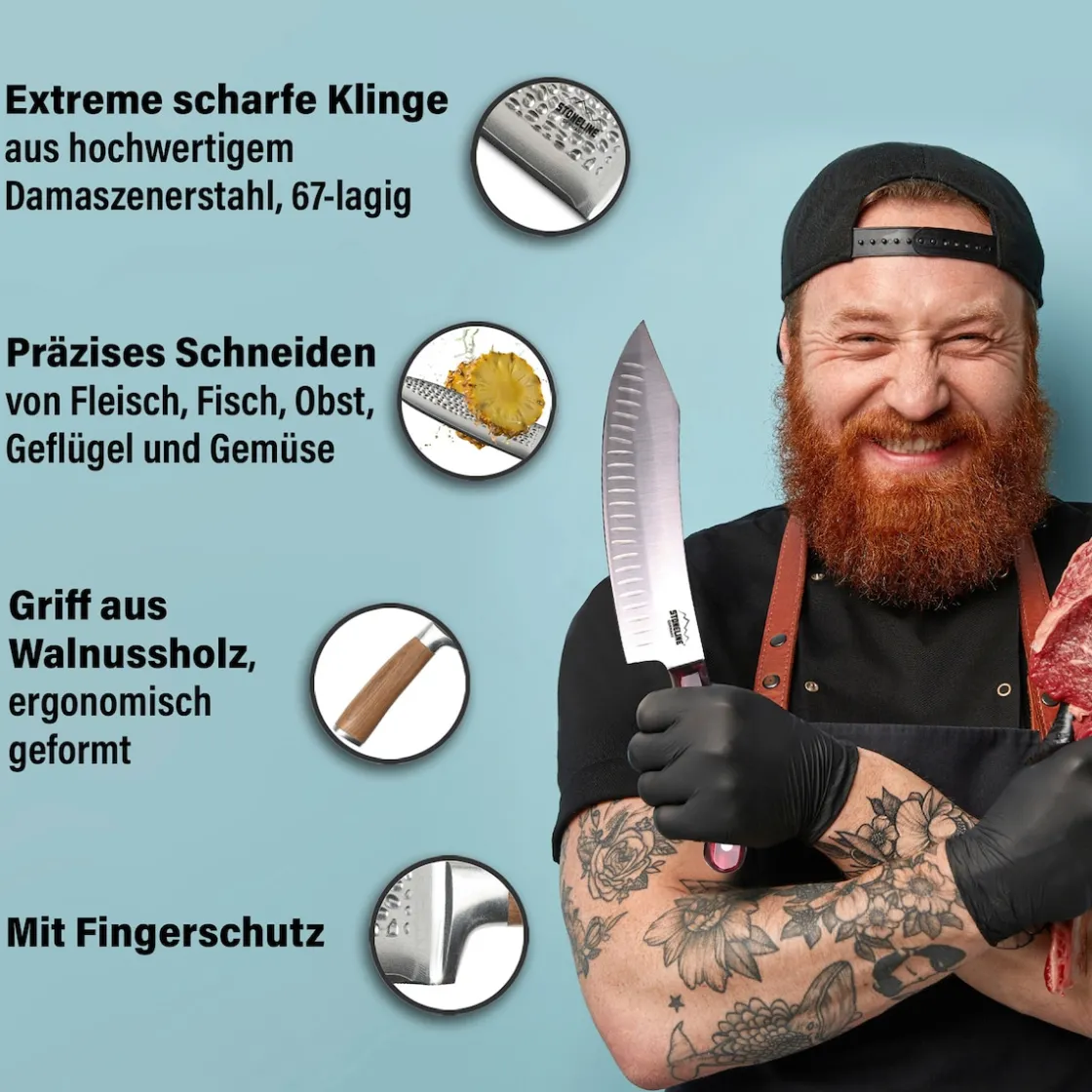 Koch- & Küchenmesser|Die moderne Hausfrau STONELINE Chefmesser 34 cm | 67 Lagen Damastmesser