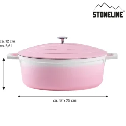 Bräter|Die moderne Hausfrau STONELINE Cocotte Bräter Oval 32x25 cm Rosa | mit Deckel