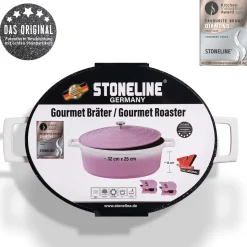 Bräter|Die moderne Hausfrau STONELINE Cocotte Bräter Oval 32x25 cm Rosa | mit Deckel