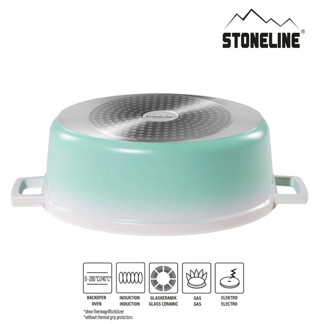 Bräter|Die moderne Hausfrau STONELINE Cocotte Bräter Oval 32x25 cm Mint | mit Deckel