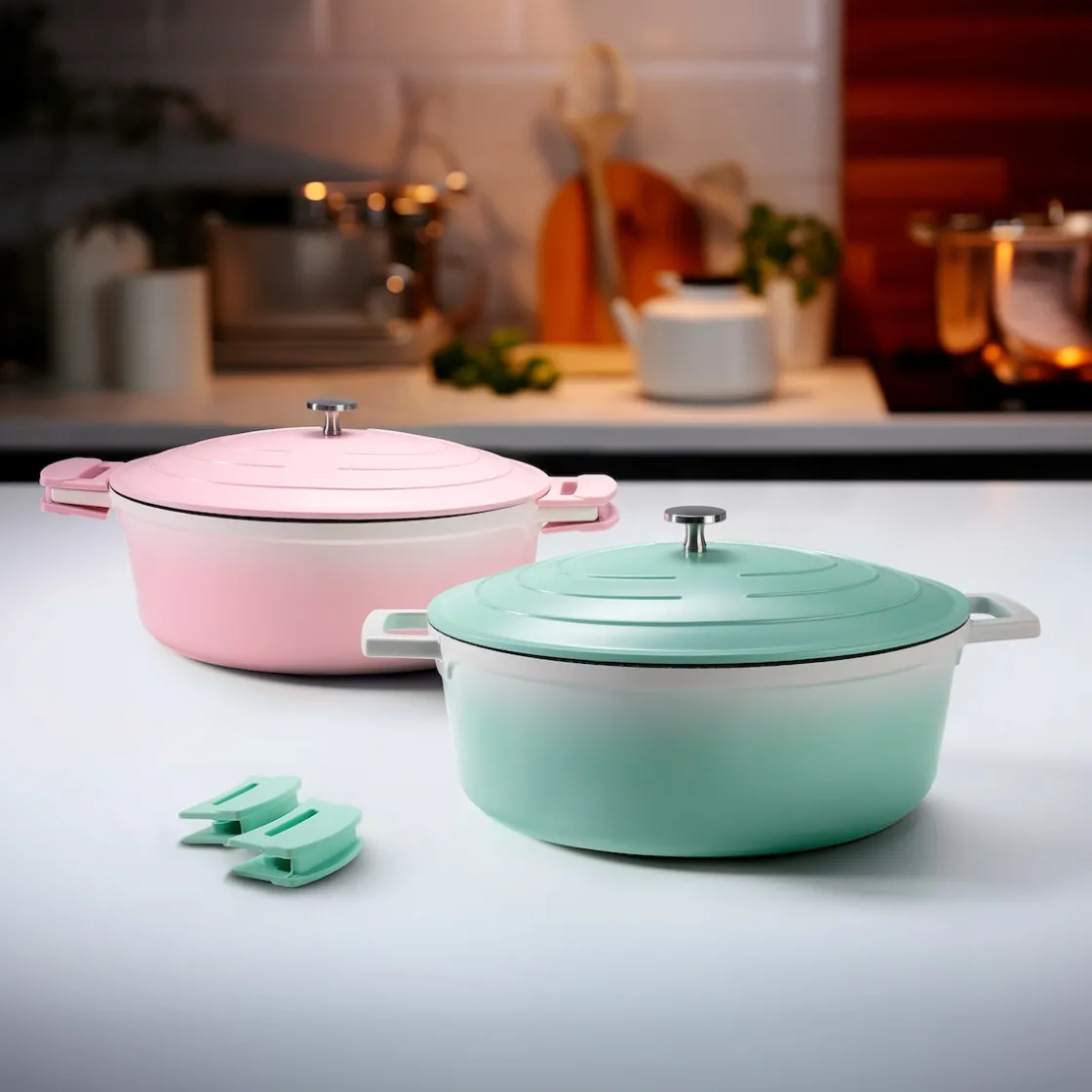 Bräter|Die moderne Hausfrau STONELINE Cocotte Bräter Oval 32x25 cm Mint | mit Deckel