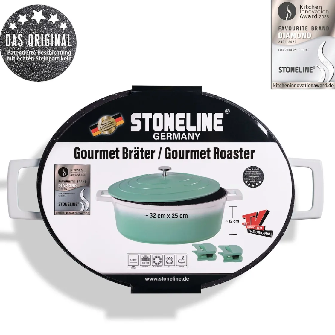 Bräter|Die moderne Hausfrau STONELINE Cocotte Bräter Oval 32x25 cm Mint | mit Deckel