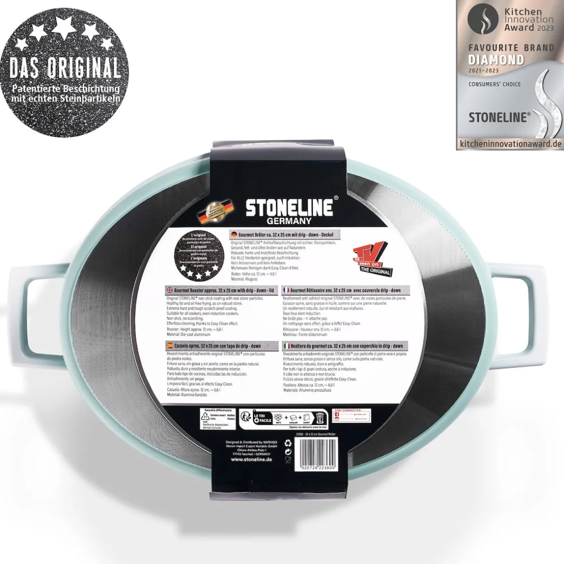 Bräter|Die moderne Hausfrau STONELINE Cocotte Bräter Oval 32x25 cm Mint | mit Deckel