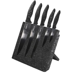 Koch- & Küchenmesser|Die moderne Hausfrau STONELINE Edelstahl Messer Set 5-teilig mit Messerblock | Schwarz